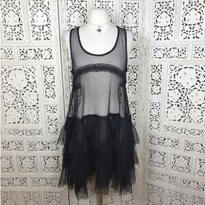 NWT Lucky Brand Black Tulle Sheer Tiered Dress Sz M Whimisgoth Grunge Vamp